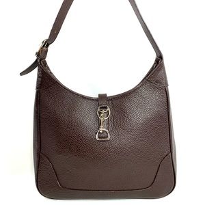 Unbranded Brown Textured Leather Shoulder Bag Lobster Clasp Leather Lined